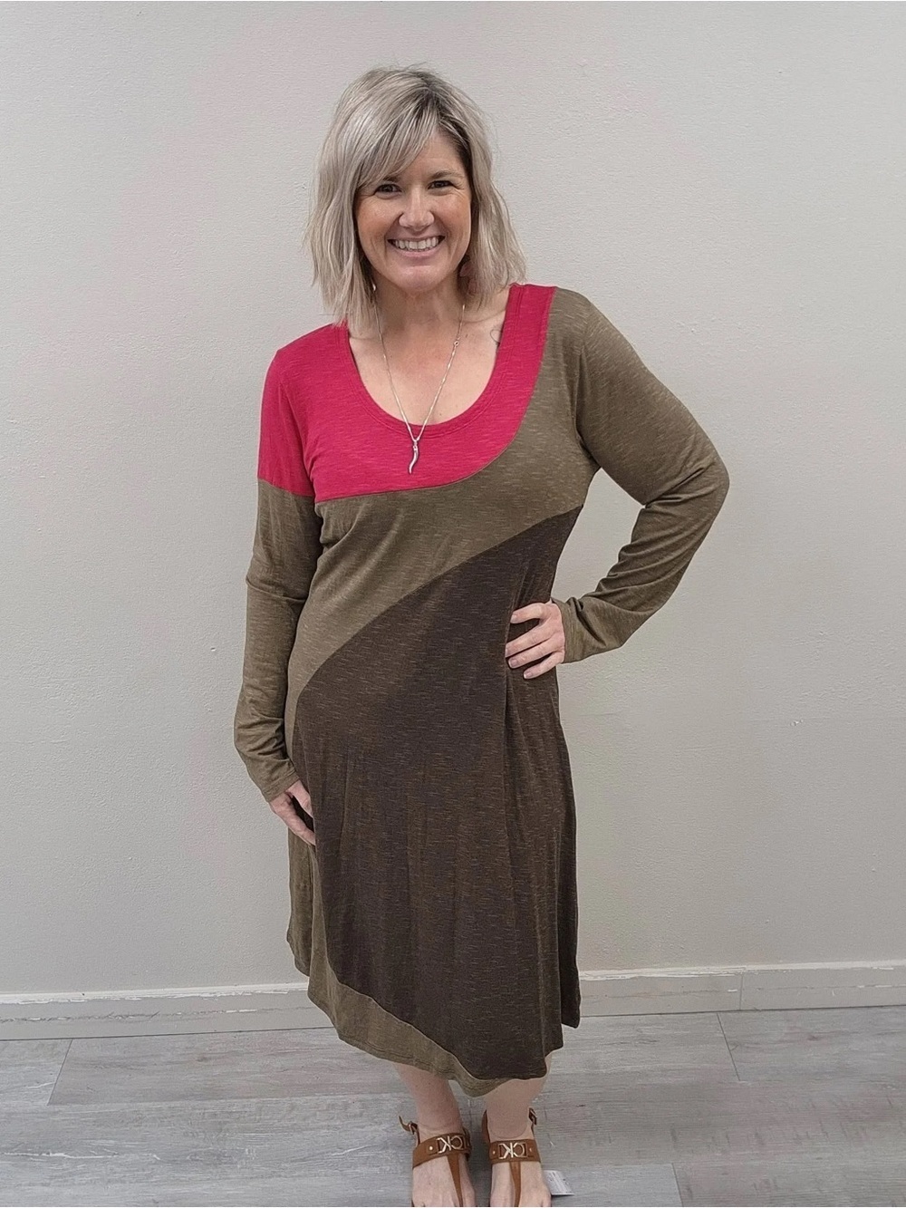 Horny Toad Color-Blocked Organic Cotton Long Sleeve Dress - Size Large